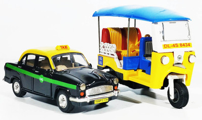 

Jack Royal Set of 2 Toy City Taxi and TUK TUK Auto (Pull Back toy)(Multicolor)