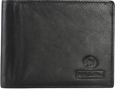 Am Leather Men Black Genuine Leather Wallet(7 Card Slots)