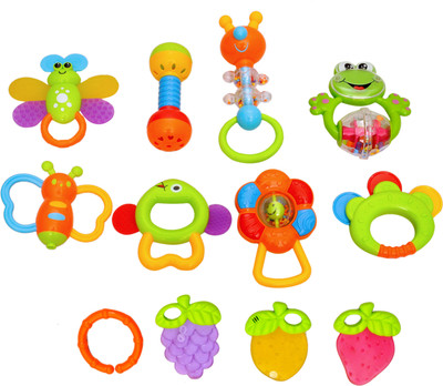 

Toyshine 12 Piece Baby Rattle Newborn Toys Fun Cartoon Musical Flash Teether Handle and Rattle Play Toy Gift Set (9pcs Toys + 3pcs Teether) Rattle(Multicolor)