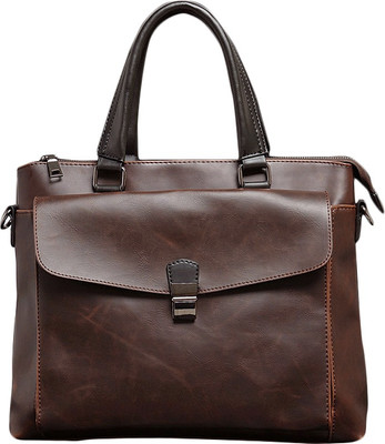

FemNmas Business Leather Briefcase Bag Medium Briefcase - For Men & Women(Brown)