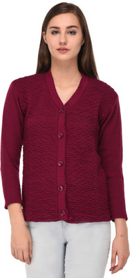 SatSun Women Button Self Design Cardigan