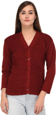 SatSun Women Button Self Design Cardigan