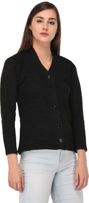 SatSun Women Button Self Design Cardigan