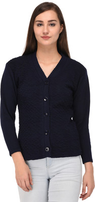 SatSun Women Button Self Design Cardigan