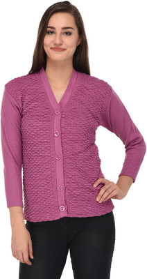 SatSun Women Button Self Design Cardigan