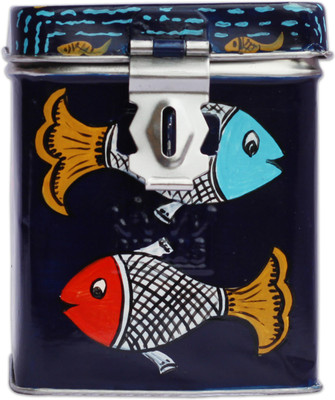 LazyBrats Quirky Stainless Steel Hand Painted Coin Box Container - Blue - Fish Design Coin Bank(Blue)