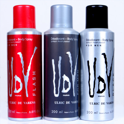 udv flash,for men,black Deodorant Spray - For Men(200 ml, Pack of 3)