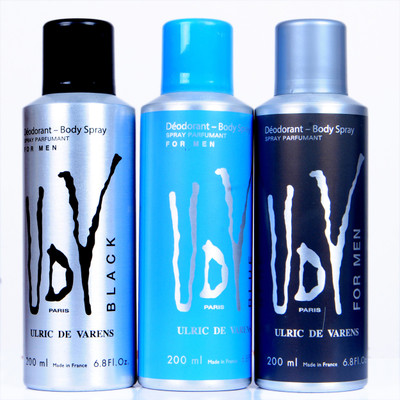 

udv black,blue,for men Deodorant Spray - For Men(200 ml, Pack of 3)