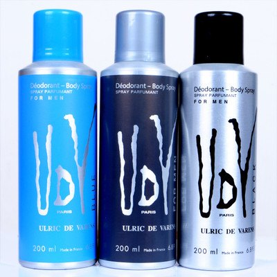 

udv blue ,for men & black Deodorant Spray - For Men(200 ml, Pack of 3)