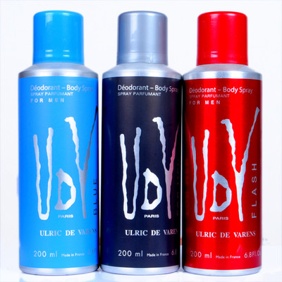 

udv blue,for men & flash Deodorant Spray - For Men(200 ml, Pack of 3)