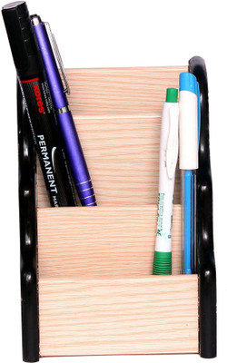 

Homeshopeez 3 Compartments Wooden Desk Organizer Pen Stand-5008(Multicolor)