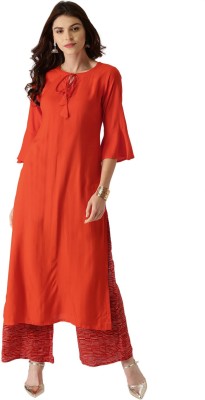 LIBAS Women Solid Straight Kurta(Orange)