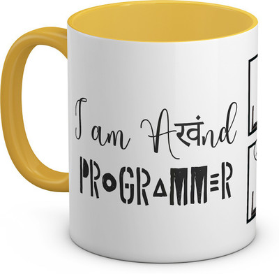 

OyeHoe I Am Akhand Programmer Quoted Yellow Coffee Ceramic Mug(300 ml), Multicolor