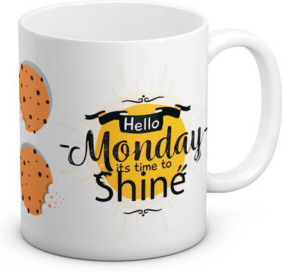 

OyeHoe Hello Monday Quoted White Coffee Ceramic Mug(300 ml), Multicolor