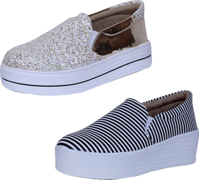 IndiWeaves Sneakers For Women(White, White, Black