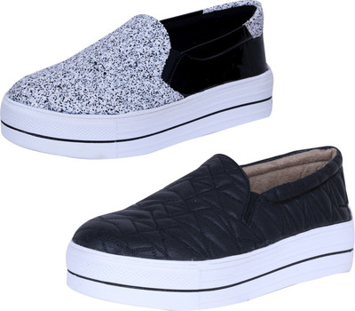 IndiWeaves Casuals For Women(White, Black, Black