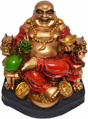 

Reiki Crystal Products Vastu / Feng Shui /Laughing Chair Buddha With Potli For Wealth, Success and Achievement Decorative Showpiece - 13 cm(Porcelain, Multicolor)