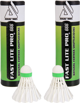 

AS Pro Lite 666 Natural Feather Shuttle - White(Medium Fast, 78, Pack of 2)