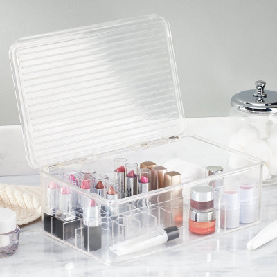 

InterDesign Clarity Lipstick and Cosmetic Organizer with Lid for Vanity Cabinet to Hold Makeup, Beauty Products - (Clear) Makeup Vanity Box(Clear)