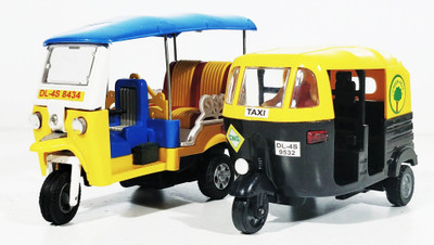 Jack Royal CNG Auto and TUK TUK Auto (Pull Back toy Set of 2) (Yellow,Black)(Yellow, Black)