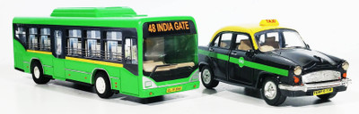 Jack Royal Toy Bus and City Taxi(Pull Back toy) 2 Combo (Green,Black)(Green, Black)