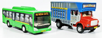 

Jack Royal Toy Bus and Truck (Pull Back toy) Set Of 2(Green,Red)(Green, Red)