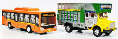 

Jack Royal Toy Bus and Truck (Pull Back toy) Set Of 2(Orange,Yellow)(Orange, Yellow)