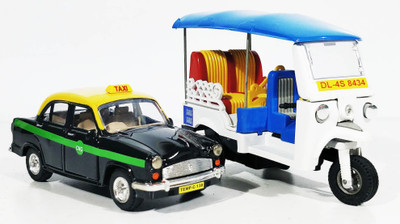

Jack Royal City Taxi and TUK TUK Auto (Pull Back toy Set of 2) (White,Black)(White, Black)