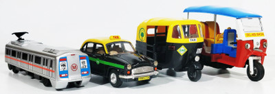 

Jack Royal City Bus, Train Engine,Taxi and Tuk Tuk Auto(Set Of 4 Pull Back toy) (Red,Black,Grey,Black)(Red, Black, Grey, Black), Black;grey;red