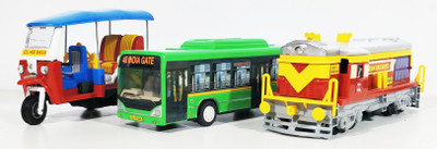 

Jack Royal City Bus, Train Engine and Tuk Tuk Auto(Set of 3 Pull Back toy) (Red,Green,Red)(Red, Green, Red)