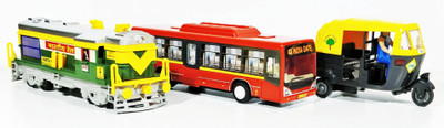 

Jack Royal City Bus, Train Engine and Auto(Set of 3 Pull Back toy) (Green,Red,Black)(Green, Red, Black)