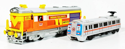 

Jack Royal Toy Train Engine and Metro (Set of 2 Pull Back toy) (Orange,Grey)(Orange, Grey)