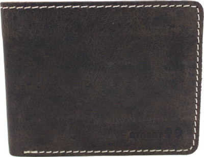 

STREET 99 Men Grey Genuine Leather Wallet(8 Card Slots), Black