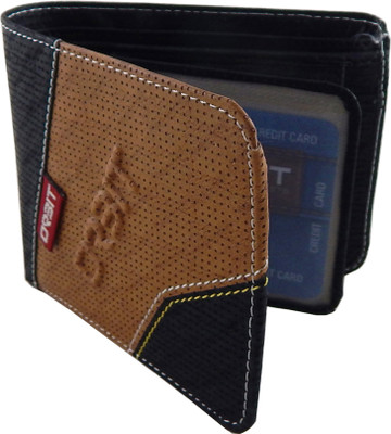 

Orbit Men Black Genuine Leather, Fabric Wallet(5 Card Slots), Black;tan