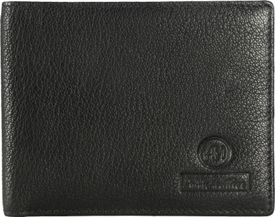 Am Leather Men Black Genuine Leather Wallet(8 Card Slots)