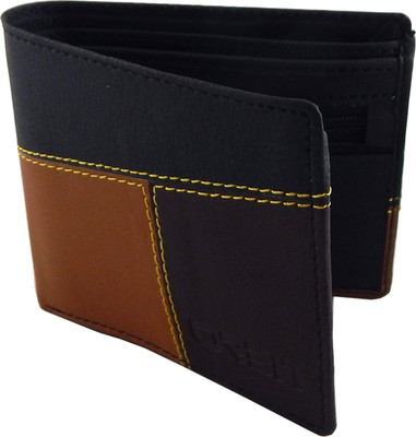 

Orbit Men Black Genuine Leather, Fabric Wallet(4 Card Slots), Black;khaki