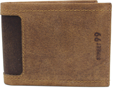 

STREET 99 Men Khaki Genuine Leather Wallet(10 Card Slots)