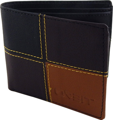

Orbit Men Black Genuine Leather, Fabric Wallet(3 Card Slots), Black;tan