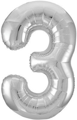 

Balloonistics Solid Three Number Foil Balloon 16" Inch Balloon(Silver, Pack of 1)