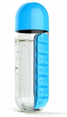 PRiQ Seven Compartments Pill Organizer With 600 ml Water Bottle (Pack of 1, Blue) 600 ml Bottle(Pack of 1, Red, Plastic)