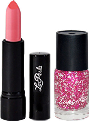 

La Perla Pink Sparkle Nail Paint & Crrolla Pink Lipstick(Set of 3)
