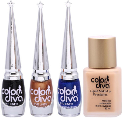 

Color Diva 1 Forsted Foundation & Black, Blue, Golden Eyeliner(Set of 4)