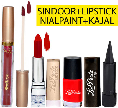 

Adbeni LaPerlaLipstick, Nail Paint, Kajal & Fauve Sindoor(Set of 4)