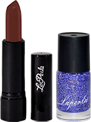 

La Perla Blue Sparkle Nail Paint & Crrolla Chocolate Brown Lipstick(Set of 3)