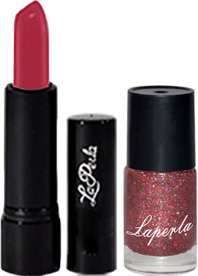 La Perla Wine Sparkle Nail Paint & Crrolla Red Lipstick(Set of 3)