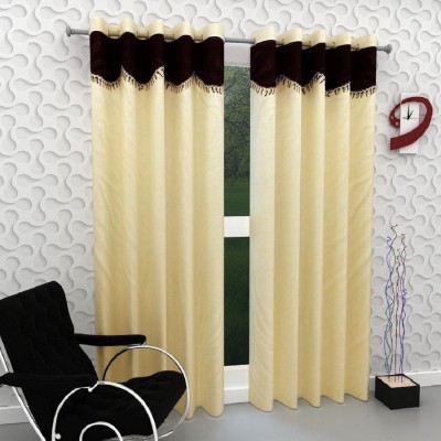 New panipat textile zone 213.36 cm (7 ft) Polyester Semi Transparent Door Curtain (Pack Of 2)(Floral, Cream)