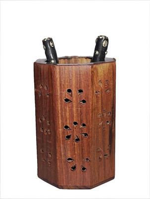 Accurate Traders 1 Compartments Wooden Pen Stand(Brown)