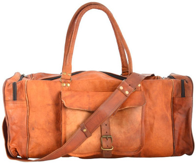 

iHandikart Handmade Leather Bag | Duffle Bag | Luggage Bag | Travel Bag | Gym & Yoga Bag | 20" x 10" x 10" Travel Duffel Bag(Brown)