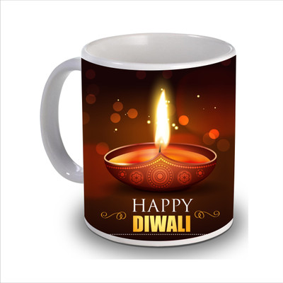 

New Star Light India Brown & Golden Diya Printed Coffee Ceramic Mug(350 ml), Multicolor