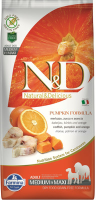 

farmina N&D Grain free codfish pumpkin orange medium & maxi adult 2.5KG Cod, Fish, Orange Blossom 2.5 kg Dry Dog Food